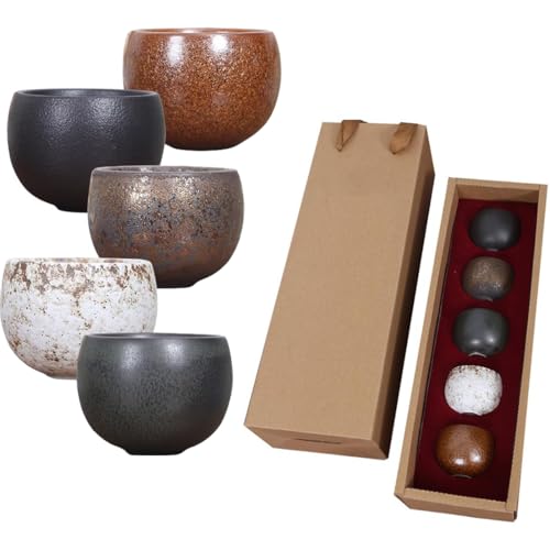 Ceramic Tea Mug 5Pcs Espresso Mugs Five Colors Stemless Chinese Tea Mugs Exquisite Ergonomic Suitable for Birthday Gifts for Men and Women Daily Family Use For Cappuccino Espresso Latte