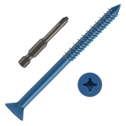1/4" x 4-1/2" Concrete Screws, 50 PCS Blue Flat Head Concrete Screws Anchor Kit for Masonry, Cement, Block, Brick or Stucco