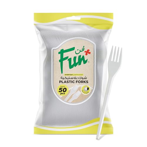 FUN BY AL BAYADER فن Everyday Disposable Plastic Fork Set 6.5 Inch - White - Pack Of 50