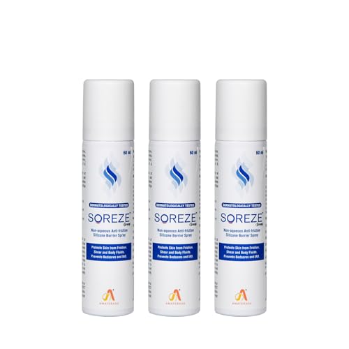 Image of Soreze Spray Prevent Bedsores & Adult Diaper Rashes | Dermatologically Tested | Protect Skin from Friction & Moisture | Water Repellent, Non-Greasy | 60ml each | Pack of 3