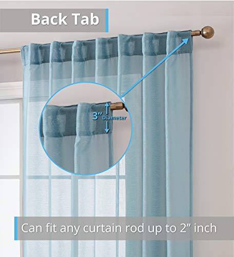 Hlc.me Lauren Semi Sheer Light Filtering Transparent Pocket Top & Back Tab Lightweight Floor Length Window Curtains Drapery Panels Bedroom & Living Room, 2 Panels (54 X 84 Inch, Dusty Blue) #TOP1