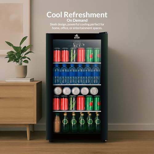 ايفولي مبرد المشروبات، 99 لتر، باب زجاجي شفاف، ساق قابلة للتعديل، نوع اذابة الثلج، EVBCM-99B