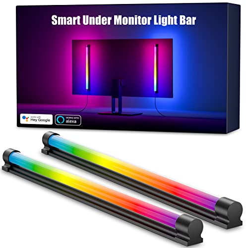 upHere Under Monitor Light Bar,Rhythmic Ambient Lighting,Multicolor Customizable,Work with Alexa and Google Assistant,Suit for PC,Gaming Decor,Music,TV,2-Pack,LB40-2 (Not Support 5G WiFi)