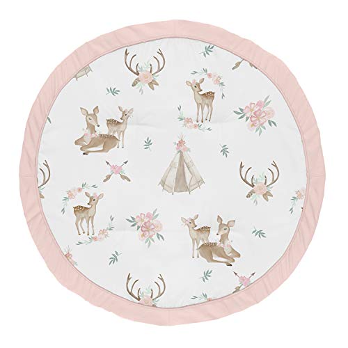 Image of Sweet Jojo Designs Blush Pink, Mint Green and White Boho Watercolor Playmat Tummy Time Baby and Infant Play Mat for Woodland Deer Floral Collection