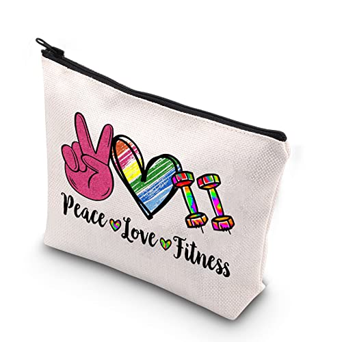 XYANFA Fitness Lover Cosmetic Bag Workout Coach Gifts Workout Makeup Bag Fitness Trainer Gift Peace Love Fitness Zipper Pouch, Peace Love Fitness, Fashion