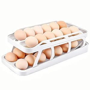 Egg Holder for Refrigerator,2 Tier Rolling Egg Dispenser 28 Eggs Storage,Automatic Egg Roller Refrigerator container & organizer Save Space for Fridge & Countertop