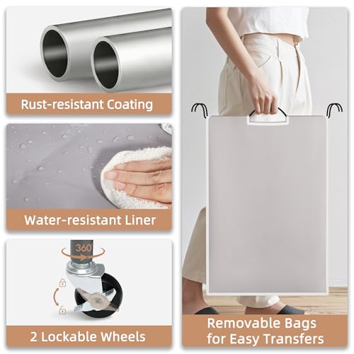 Image of STORAGE MANIAC 3 Section Laundry Sorter, 35.6 Gal (135 L) Laundry Hamper Cart with Heavy Duty Rolling Lockable Wheels and Removable Bags, Clothes Organizer Basket Separator Hamper, Gray