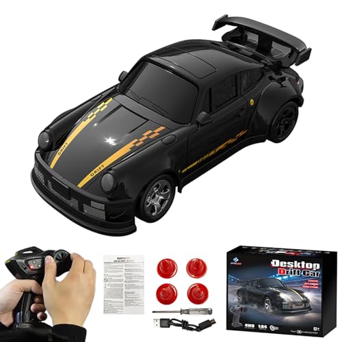 HSOH RC Cars 1/64 Scale, 4WD Remote Control Drift Car with LED Lights and Electronic Locator, Mini Desktop Racing Toy Gift (KF20 Black)