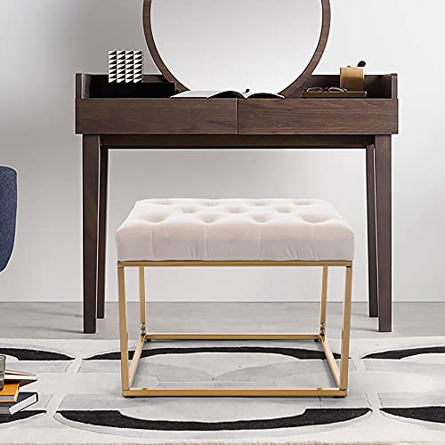 Awqm Tufted Ottoman Bench,Velvet Upholstered Seat,Footrest Chair,Rectangle Vanity Stool With Golden Metal Frame,Perfect For Dressing Room,Living Room,Entryway Or Bedroom,Beige… #TOP24