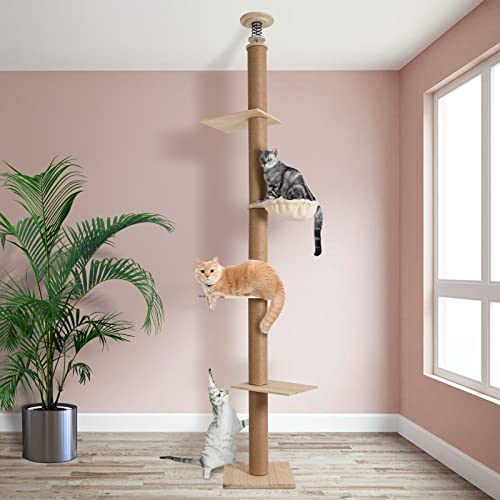 Smonter Floor To Ceiling Cat Tree Tower For Indoor Cats, 8.5-9Ft 5 Tier Wooden Cat Climbing Tower, Modern Kitty Activity Center #TOP12