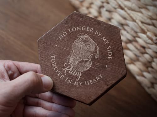 Image of Personalized Pet Hair Keepsake Box for Dog and Cat Fur - Engraved Wood Memorial Box - Unique Customized Gift for Loss of Furry Friend Wooden (Dark Diamand Wood Lid, With Photo)