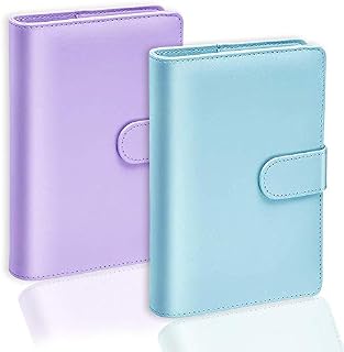 2 PCS A6 PU Leather Notebook Binder, Refillable Paper Pretty Ring Binders a6 Lever Arch Patterned, Loose Leaf Personal Planner Binder Cover with Magnetic Buckle