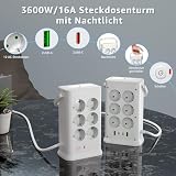 Listwa zasilająca z 12 gniazdami z 4 portami USB i światłem, listwa zasilająca 16 w 1, listwa zasilająca z przełącznikiem, ochrona przed przepięciem, przedłużacz 2 m, do domu, biura