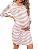 Marvmys Camisón de Lactancia Algodón Camisón Hospital Lactancia Verano con Botones a Rayas Camisón Maternidad Hospital Mangas 3/4