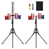 Lokuc 2 Sets Cornhole Scoreboard with Drink Holder, Height Adjustable Foldable Cornhole Score Keeper with Storage Rack Includes 4 Magnets, 1 Storage Bag, Suitable for Outdoor Yard Games