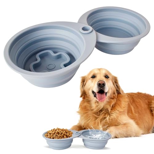 Luxvara Cuenco Plegable para Mascotas, Cuencos Plegables para Perros y Gatos, Silicona Portátil para Comida y Agua, Cuenco de Silicona para Mascotas para Caminar Senderismo al Aire (Azul)