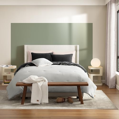Image of UGG Remina Comforter Set 5 Piece Bed in a Bag with Throw Blanket, Decorative Pillow, Shams, and Reversible Comforter Hypoallergenic Washable Luxury Warm Fluffy Bedding Set, Full /Queen, Charcoal Grey