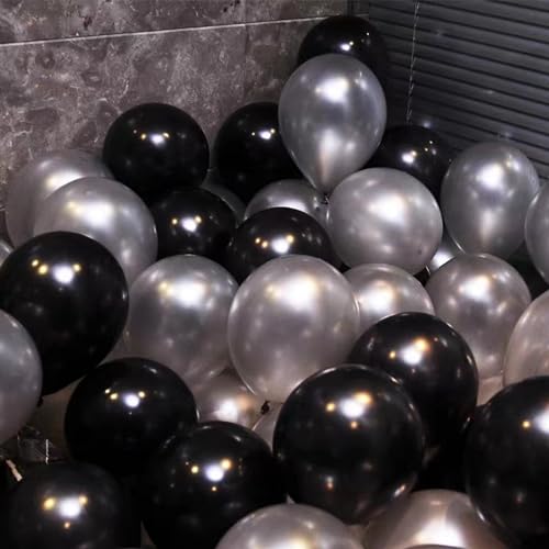 Image of Black and Silver Balloons, 67pcs 12 Inch Metallic Silver and Black Balloons for Birthday, Baby Shower, Wedding, and Engagement Party Decoration