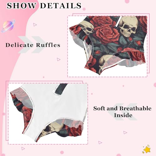 Girls One Piece Swimsuits Long Sleeve Swimsuit Zipper Bathing Suits Skull Skeleton Head Rose4