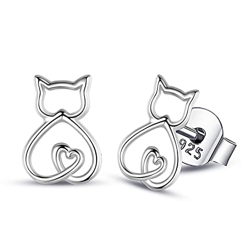 INFUSEU Sterling Silver Cute Stud Earrings Cat Frog Mushroom Bunny, Small Gifts for Women Teen Girls Animal Lovers