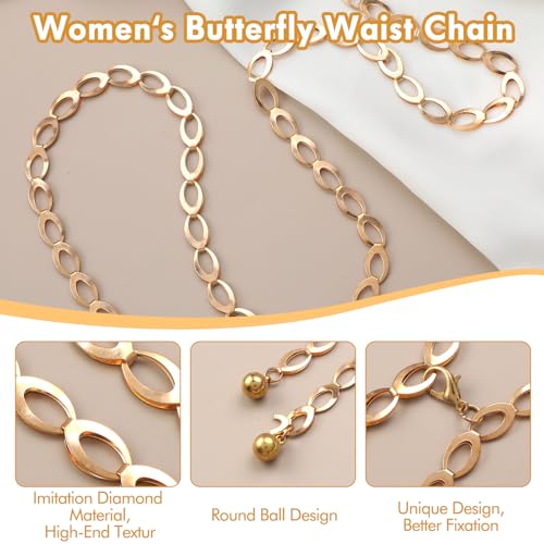 Metal Waist Chain Belt for Women, Adjustable Waist Chain Link Body Waist Long Hollow Belt for Jean Pants Dress2