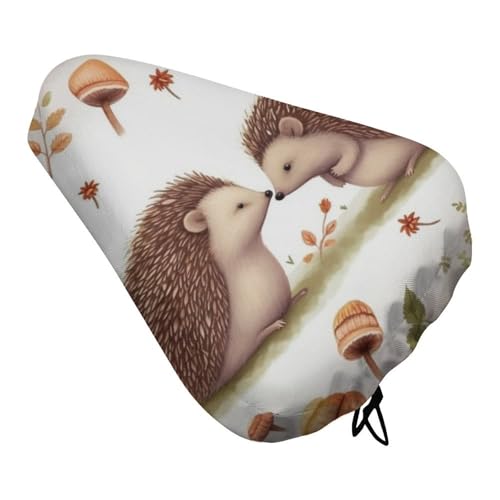 Nature Lovely Hedgehog Lovers Bike Seat Cover - Universal Fit, Water-Repellent Bicycle Seat Cushion Heat Reduction Oxford Cloth, Drawstring Cushion Cover for Mountain/Road/Cruiser Bikes