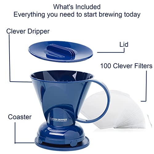 Clever Coffee Dripper, 18 oz, Royal Blue| Barista's Choice| BPA Free| Includes Filters