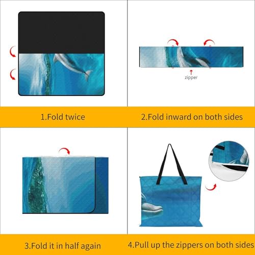 Couverture de plage dauphin bleu imperméable, tapis pliable de camping
