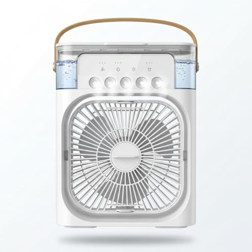 Image of Portable Mini Air Cooler Fan with Water Spray | 7 Color LED Light | 3 Speed Personal Cooling Fan with Timer | USB Compact Table Cooler for Home Office Travel