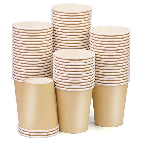 80 Stück 8 Oz Pappbecher, Einwegbecher Papierbecher Teebecher Kaffeebecher Campingbecher für Getränke Mitnehmen, Einweg Becher Papier Partybecher für Heiße und Kalte Getränke (Khaki) Cover