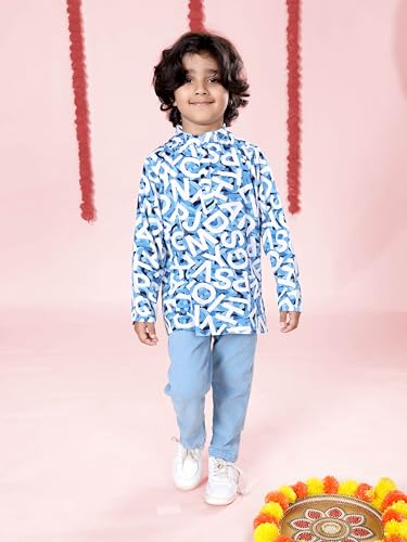 Image of KiddoPanti Boys 100% Cotton Ethnic Motif Printed Short Length Kurta
