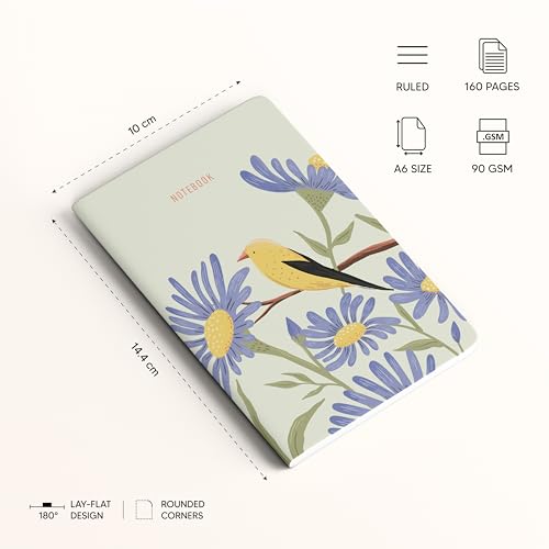 Image of FACTOR NOTES A6 Notebook (Golden Perch)| Ruled, 160 Pages, 90 GSM Thick Paper | Cute Aesthetic Notebook for Women
