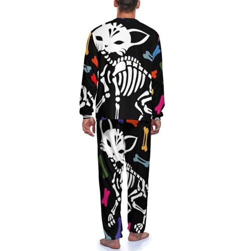Pyjama homme chat squelette ensemble vêtement de nuit pantalon long - 4