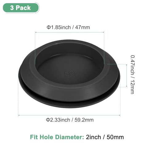 Image of M METERXITY 3-Packs Silicone Hole Plugs, Snap in Locking Hole Plugs for 50mm Hole, Round Hole Rubber Plug Kitchen Bulkheads Waterproof Sealing Plugs [Black]