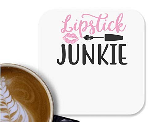 UDNAG MDF Tea Coffee Coaster 'Makeup | lipstick junkie' for Office Home [90 x 90mm]