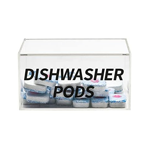 NOKI Dishwasher Pod Container, Clear Acrylic Dishwasher Pod Holder with Hinged Lid, Refillable Dishwasher Pod Storage Container for Kitchen Cover