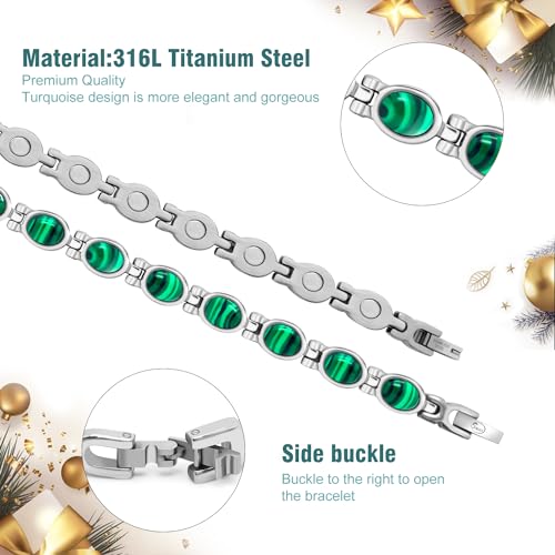 Pulsera magnética de mujer JEROOT con imán de 3500 Gauss y eslabones turquesa 2