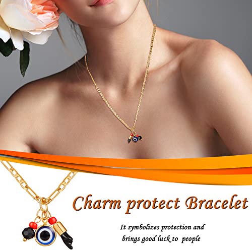 MTLEE 3 Pieces Gold Plated Azabache Evil Eye Necklace Figa Protection Jewelry4