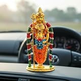 RSGM Golden Lord Murugan Idol with Crystals Stones for Car Dashboard/Pooja/Office - 10cm