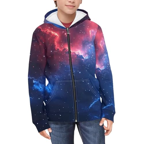 Boy's Long Sleeve Pullover Kid Zip Up Athletic Hoodie Loose Sweatshirt with Kangaroo Pockets Fall Tops with Hood