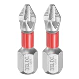 HARFINGTON 2pcs #2 Anti Slip Phillips Screwdriver Bit PH2 1/4' Hex Shank 1' (25mm) Magnetic Cross Head Drill Bits Chrome Plating S2 Steel Industrial Screw Driver Tool, Silver/Red
