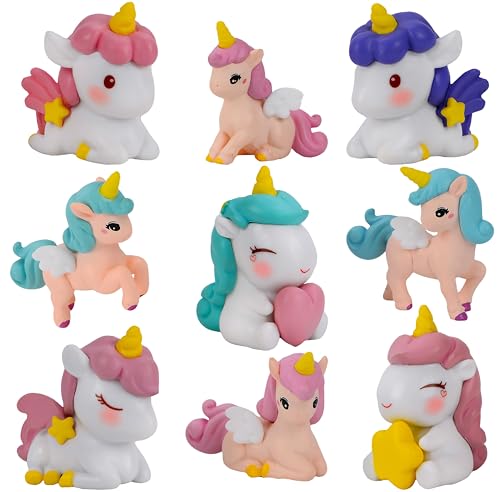 Mood Lab Miniature Unicorn Figurines Set - Funny Mini Statue Kit of 9 pcs - Unicorn Fairy Garden Accessories