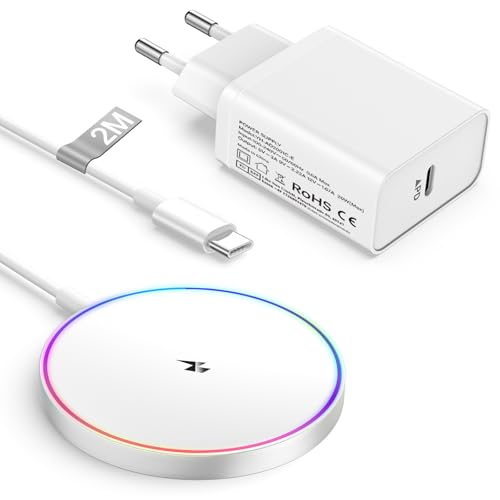 Cargador Inalambrico iPhone, 15W Cargador mag-Safe con Cargador USB C para Apple iPhone 16/15 Pro Max/15 Plus/15 Pro/15/14/14 Pro/13/12, AirPods, Magnetico Cargador iPhone Carregador Sem Fios iPhone