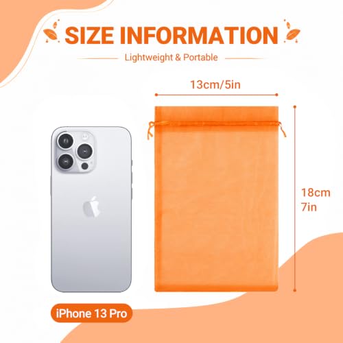 Image of FUNFERY 100PCS Orange Organza Gift Bags 5x7in,Drawstring Pouch for Jewelry