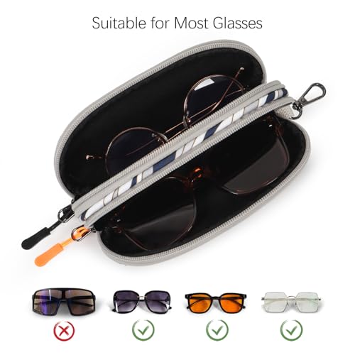 Image of Double Eyeglasses Case Soft Portable Zipper Sunglasses Pouch with Keychain Clip for Men Women