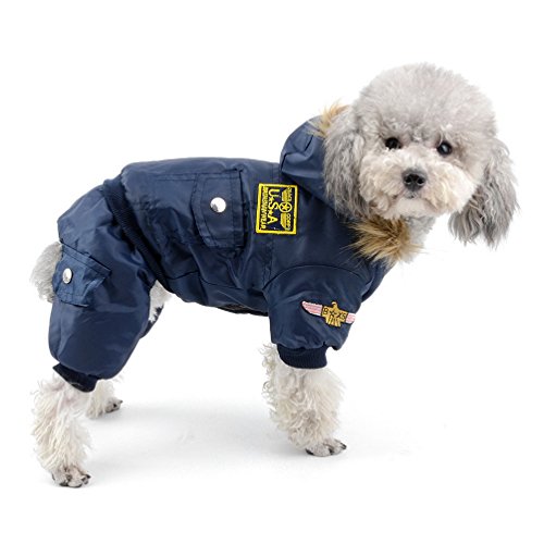 Selmai Waterproof Fleece Lined Dog Winter Coat Snow Suit Airman Hooded Jumpsuit Snowsuits For Small Dog Puppy Chihuahua Blue Xl #TOP1