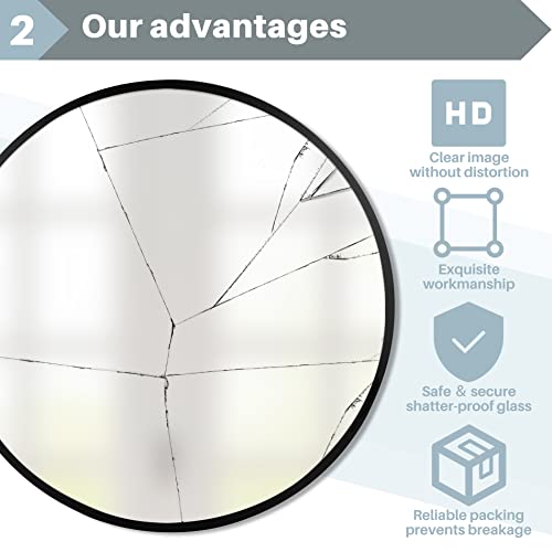 Space Art Deco, 20 Inch Black Round Mirror, Circle Wall Mirror For Bathroom, Living Room, Bedroom, Wall Decor, Vanity And More Decorative Aluminum Circular Mirrors #TOP3