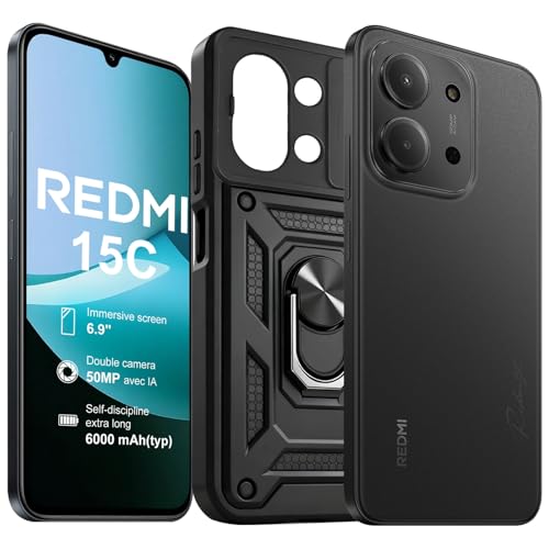 XIAOMI Redmi 15C Smartphone 4+128GB Pantalla de 6.9' 120Hz cámara IA de 50MP batería de 6000mAh Carga rápida de 33W procesador Octa-Core Negro(con Funda)