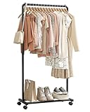 Sakugi Clothes Rack - Clothing Rack with Wheels, Multi-Functional Clothing Racks for Hanging Clothes and Shoes, Large Capacity Garment Rack for Bedroom, Living Room and Office, Black, Medium