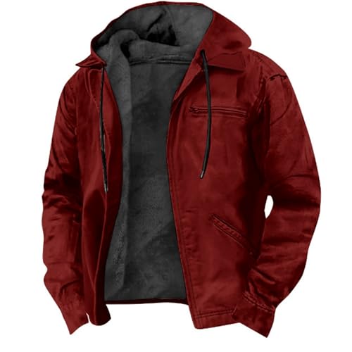 Mens Zipper Hoodie Heavyweight Jacket Winter Warm Fleece Sherpa Lined Coats Classic Stylish Cozy Jackets